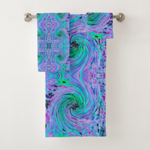 Cool Abstract Lime Green and Purple Floral Swirl Bath Towel Set