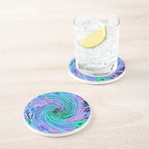 Cool Abstract Lime Green and Purple Floral Swirl Coaster
