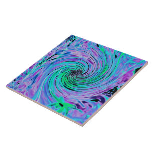 Cool Abstract Lime Green and Purple Floral Swirl Tile