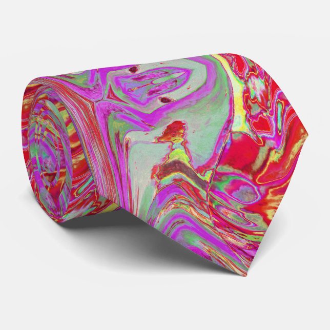 Cool Abstract Magenta and Red Groovy Retro Tie (Rolled)