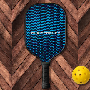 Cool Abstract Modern Blue Moiré Effect Custom Name Pickleball Paddle