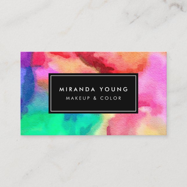 Cool Abstract Multi-colour Watercolors III Modern Business Card (Front)