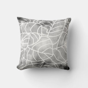 cool abstract nature art leaf design white on grey throw pillow