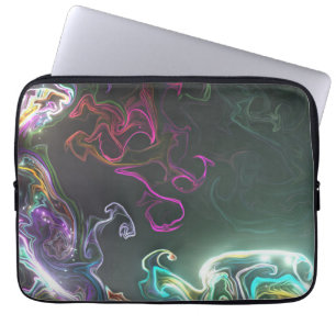 Cool Abstract Neon Liquid Art Black Laptop Sleeve