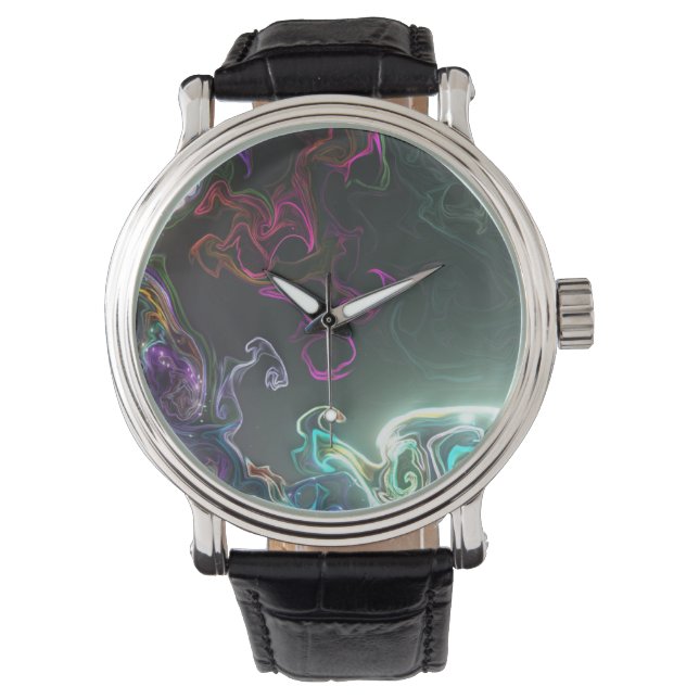 Cool Abstract Neon Liquid Art Black Watch (Front)
