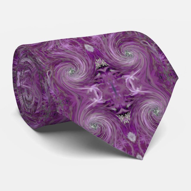 Cool Abstract Purple Floral Swirl Tie (Rolled)