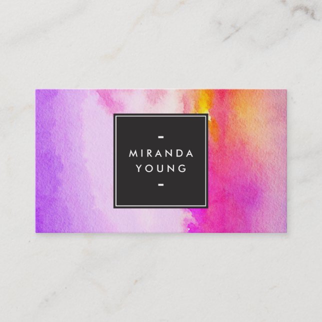 Cool Abstract Purple/Pink Watercolors Modern Business Card (Front)