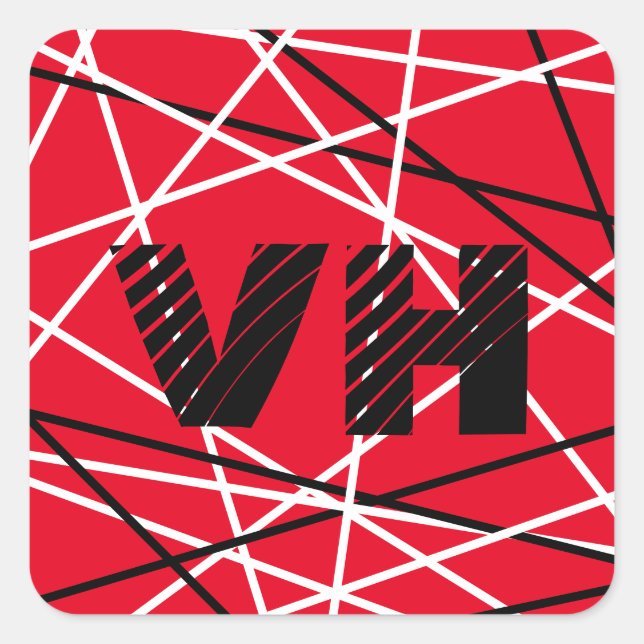 Cool Abstract Red Striped Guitar Name Initials Square Sticker (Front)