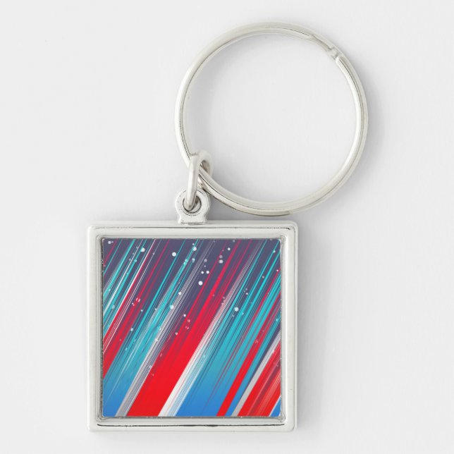 Cool Abstract Red White Blue Brush Strokes Keychain (Front)