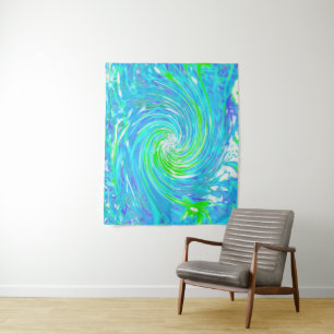 Cool Abstract Retro Aqua and Lime Green Swirl Tapestry