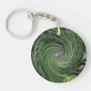 Cool Abstract Retro Chartreuse Green Floral Swirl Keychain