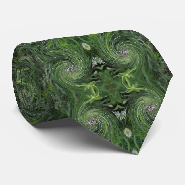 Cool Abstract Retro Chartreuse Green Floral Swirl Tie (Rolled)