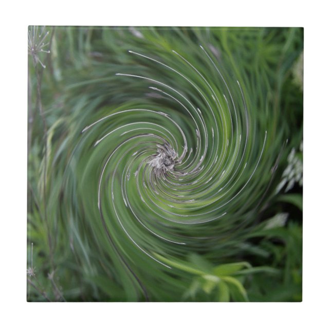 Cool Abstract Retro Chartreuse Green Floral Swirl Tile (Front)