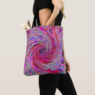 Cool Abstract Retro Hot Pink and Red Floral Swirl Tote Bag