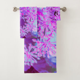 Cool Abstract Retro Nature in Hot Pink and Purple Bath Towel Set