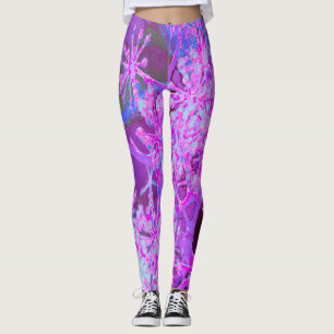 Cool Abstract Retro Nature in Hot Pink and Purple Leggings