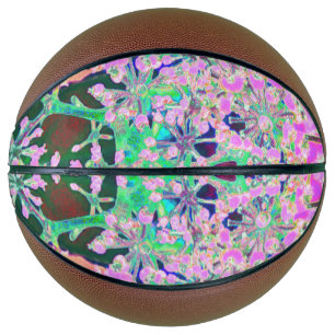 Cool Abstract Retro Nature in Pink and Lime Green Basketball