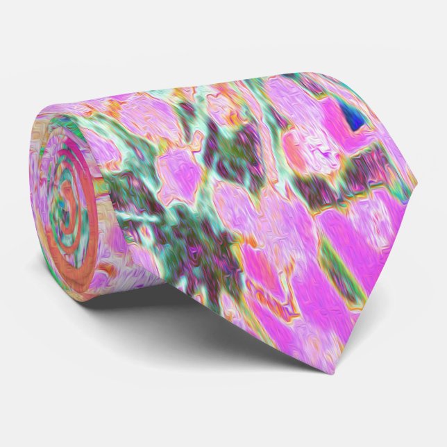 Cool Abstract Retro Nature in Pink and Lime Green Tie (Rolled)