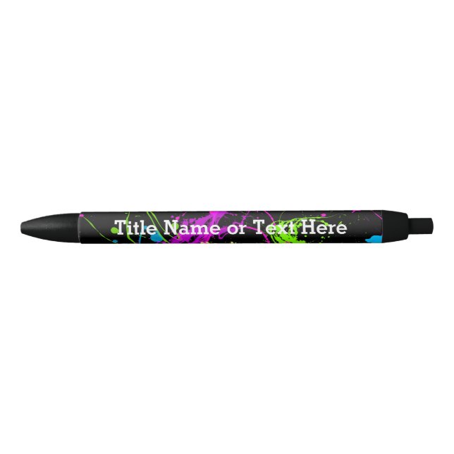Cool Abstract Retro Rainbow Paint Splatter Black Ink Pen (Front)