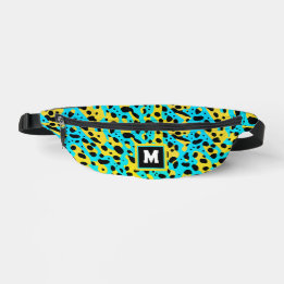 Cool Abstract Turquoise Leopard Pattern Monogram Fanny Pack