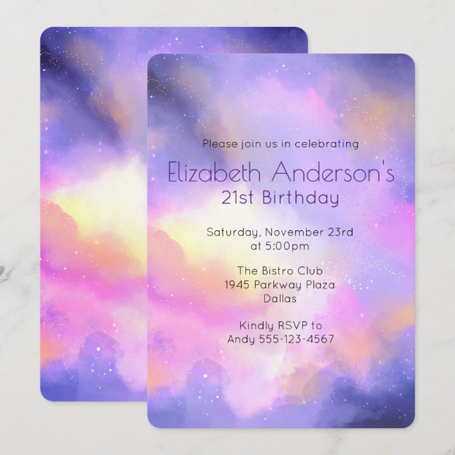 Cool Abstract Watercolor Birthday Invite (Front/Back)
