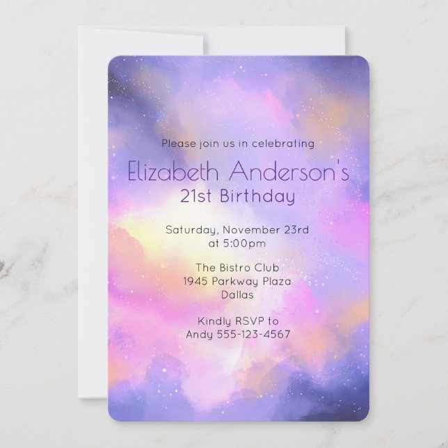 Cool Abstract Watercolor Birthday Invite (Front)