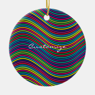 Cool Abstract Wavy line art Thunder_Cove Ceramic Ornament