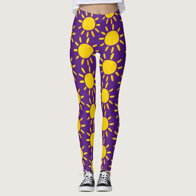 Cool Abstract Yellow Summer Sun Pattern Purple Leggings (Front)