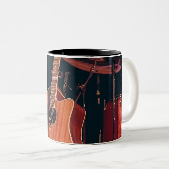 Cool Acoustic Guitar Two-Tone Coffee Mug (Front Right)