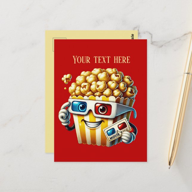 Cool add text popcorn movie postcard (Front/Back In Situ)