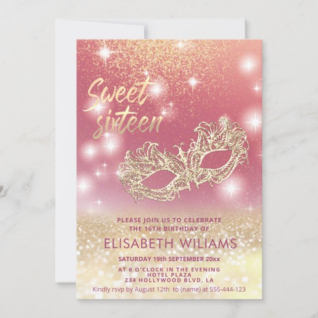 Cool Adorable Masquerade charming  glittery ombre  Invitation (Front)