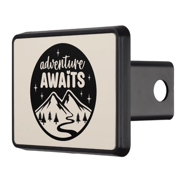 Cool adventure awaits word art trailer hitch cover (Left)
