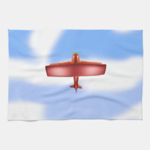 Cool Adventurous Red Biplane in Fun Kitchen Towel