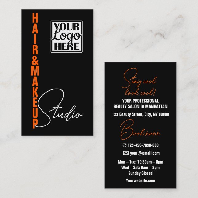 Cool Aesthetician Modern Logo Photo Template Orang Business Card (Front/Back)