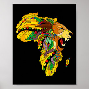 Cool Africa Map Lion Tril African King Black Histo Poster