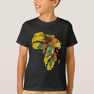 Cool Africa Map Lion Tril African King Black Histo T-Shirt