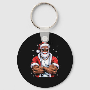 Cool African American Santa Black Christmas Pajama Keychain