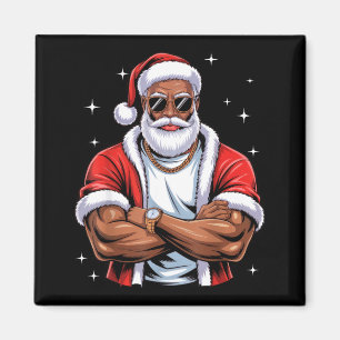 Cool African American Santa Black Christmas Pajama Magnet