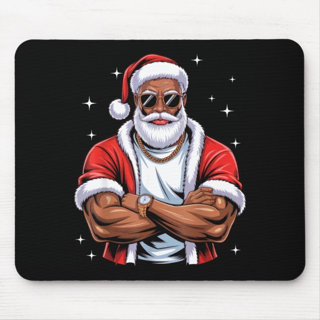 Cool African American Santa Black Christmas Pajama Mouse Pad (Front)