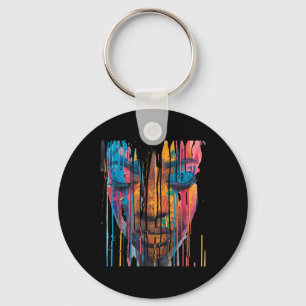 Cool African Woman Afro Colour Painted Face Junete Keychain