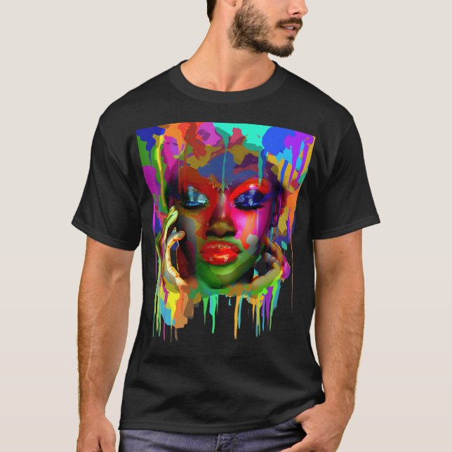 Cool African Woman Afro Colour Painted Face T-Shirt (Front)