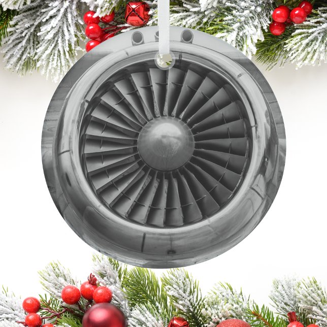 Cool Airplane Engine Photo, Christmas Aviation  Glass Ornament (Creator Uploaded)