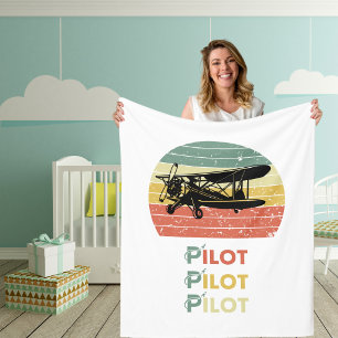 Cool Airplane & sunset, Vintage Retro style Simple Fleece Blanket