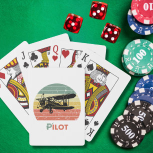 Cool Airplane & sunset, Vintage Retro style Simple Playing Cards