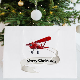 Cool Airplane with Merry Christmas Banner Large Gift Bag