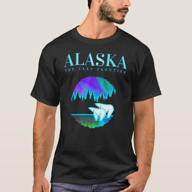 Cool Alaska Pair of Polar Bear with Aurora Snow Sc T-Shirt (Front)