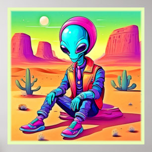 Cool Alien Desert Chillin Poster