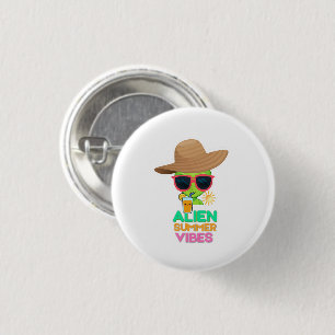 Cool Alien Summer Vacation Vibes 1 Inch Round Button