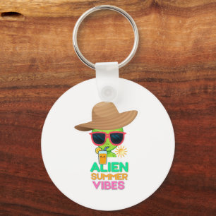 Cool Alien Summer Vacation Vibes Keychain