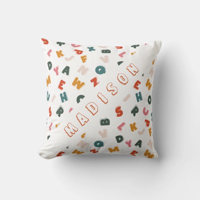 cool alphabet soup monogram throw pillow (Front)